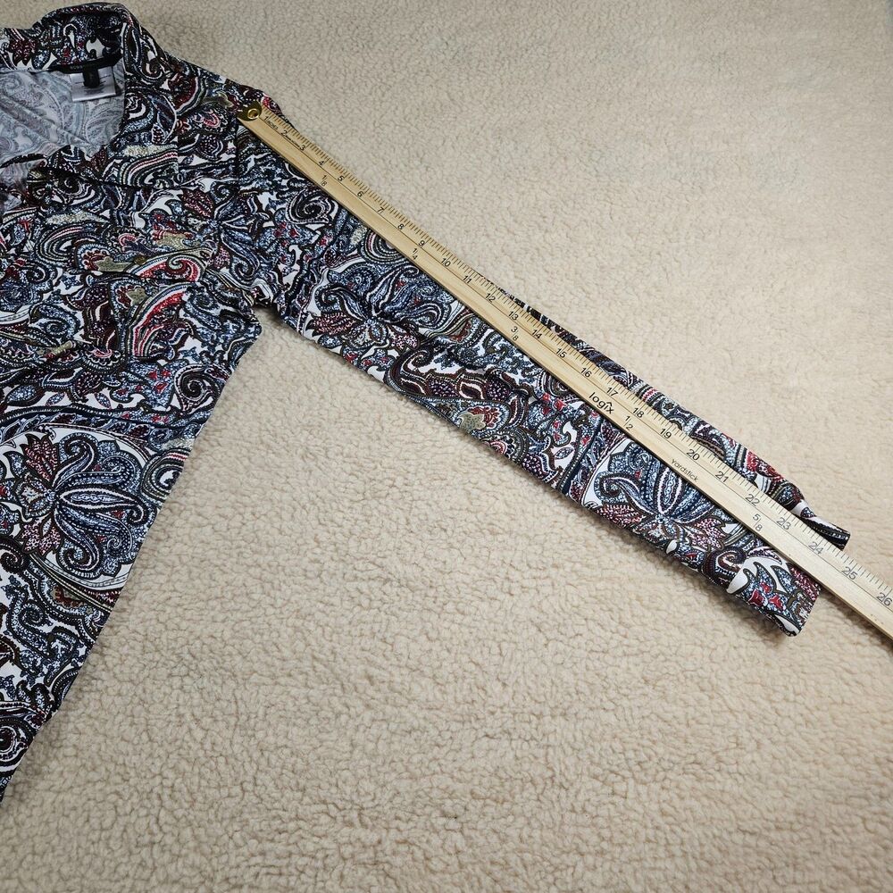 BCBGMAXAZRIA XL Paisley Blouse Tie Neck Top Stretch Long Sleeve Boho Career - Picture 6 of 7